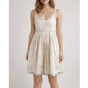 Anthropologie Moulinette Soeurs Floral Cotton Fit and Flare Mini Dress Cream 8